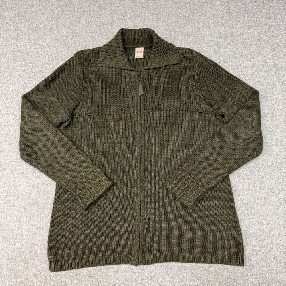 High Sierra Woman Full Zip Cardigan Sweater 1X Olive Green Ramie Cotton Knit Top